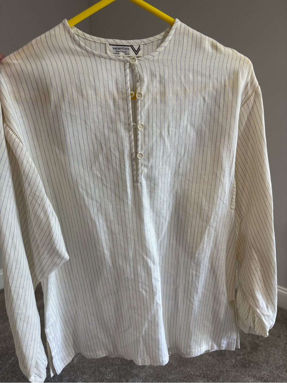 Valentino Cream Long-Sleeve Stripe Button Henley Shirt